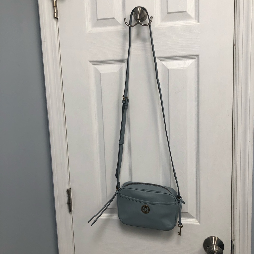 FOSSIL Brennon Camera Crossbody Bag Smokey Blue Key EUC
